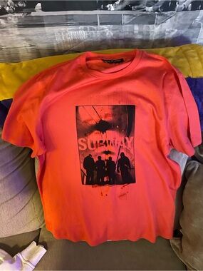 Neil Barrett “Chaotic Subway” Graphic Coral Orange T-Shirt, size Men XL